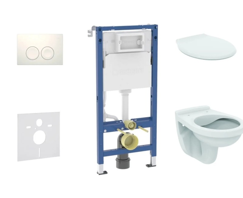 Tualetes poda komplekts Geberit Duofix ar podu Alpha Rimless un Vāku, Delta21 poga, Balta 11CD3140