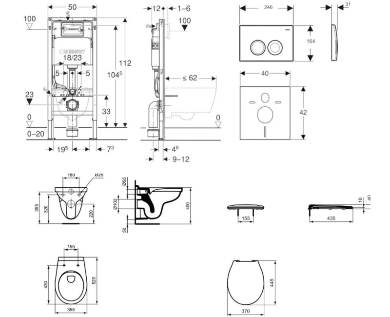 Tualetes poda komplekts Geberit Duofix ar podu Alpha Rimless un Vāku, Delta21 poga, Balta 11CD3140