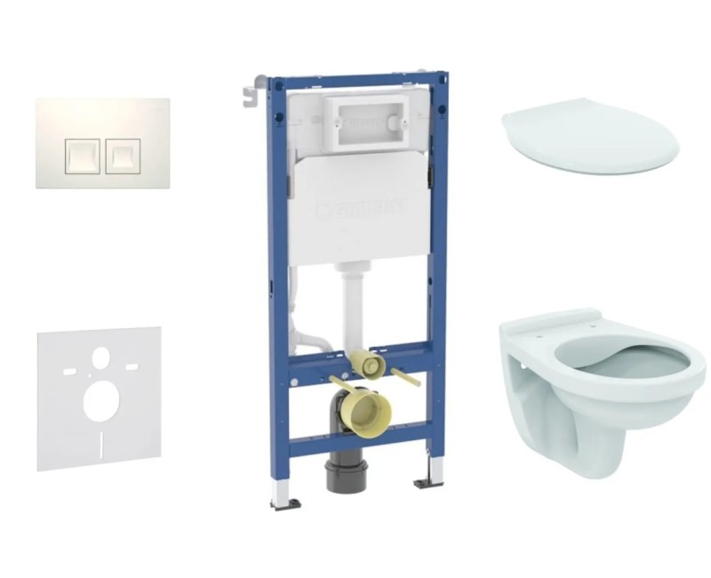 Tualetes poda komplekts Geberit Duofix ar podu Alpha Rimless un vāku, Delta35 poga, Balta 11CD3143