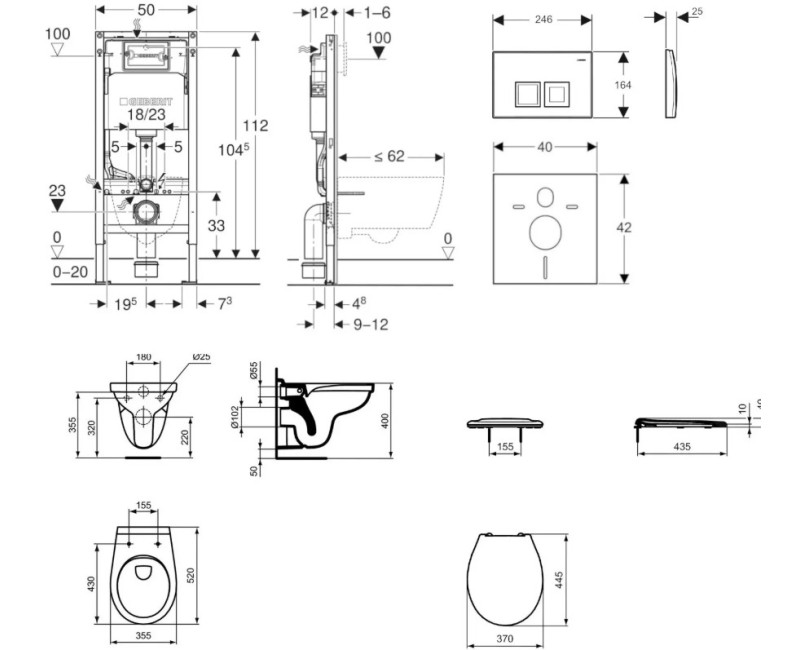 Tualetes poda komplekts Geberit Duofix ar podu Alpha Rimless un vāku, Delta35 poga, Balta 11CD3143
