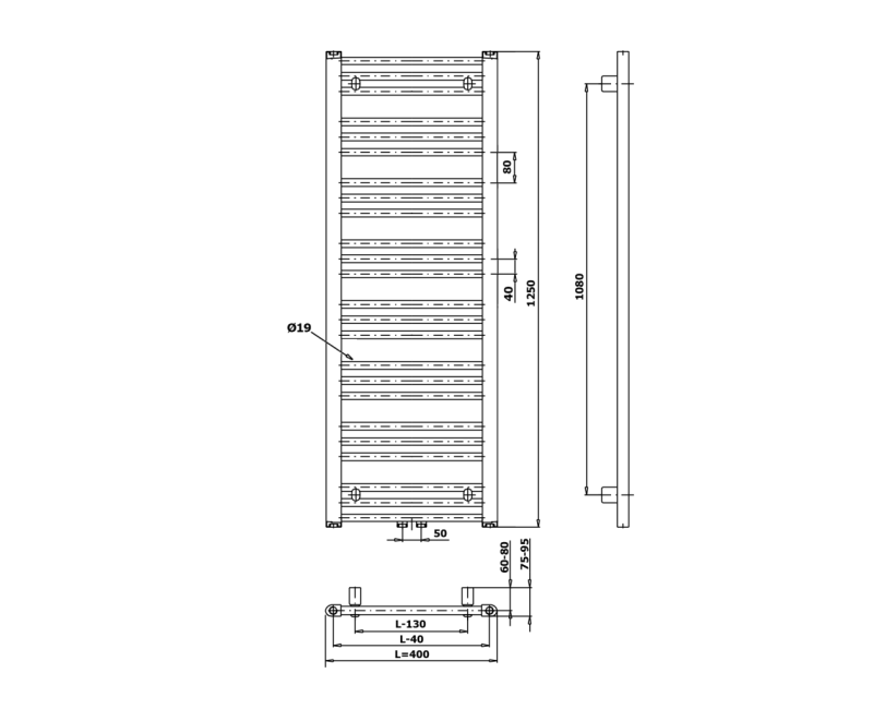 Dvieļu žāvētājs / Radiators Bruckner Albrecht 40x125cm, 437 W, melns 600.112.6