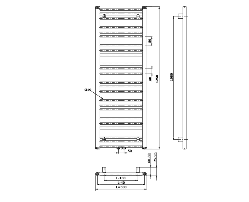 Dvieļu žāvētājs / Radiators Bruckner Albrecht 50x125cm, 525 W, melns 600.114.6