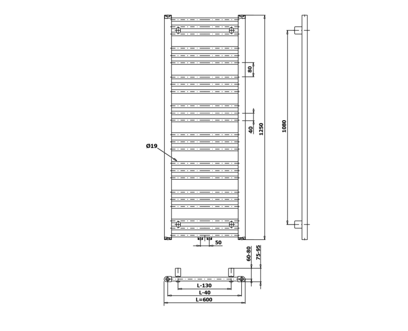 Dvieļu žāvētājs / Radiators Bruckner Albrecht 60x125cm, 611 W, melns 600.117.6