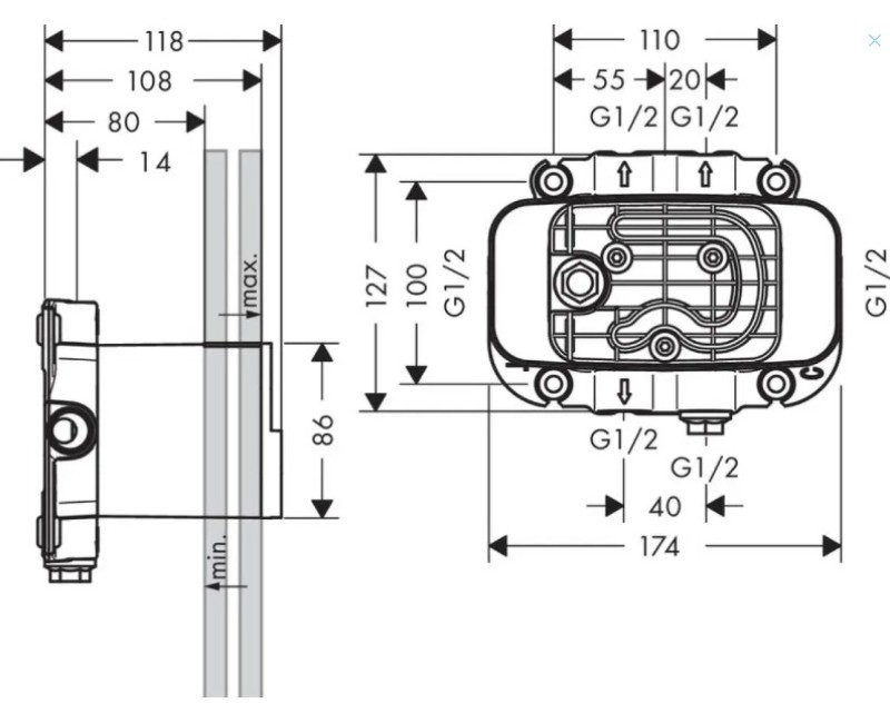 Montāžas iebūvējamā daļa Axor One termostata maisītājam 45710180