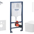 Tualetes poda komplekts Grohe Rapid SL pods Kielle Gaia Rimless ar SoftClose Vāku, Skate Cosmopolitan poga, Balta 11BA3103