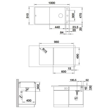 Virtuves izlietne Blanco Axia III XL 6 Silgranīta, 100x51 cm, ar Oša virtuves dēli, InFino, kafijas 523509