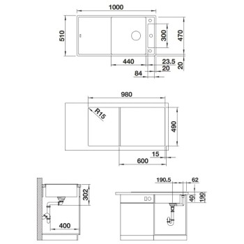 Virtuves izlietne Blanco Axia III XL 6 Silgranīta, 100x51 cm, ar oša virtuves dēli, InFino, tartufo 523507