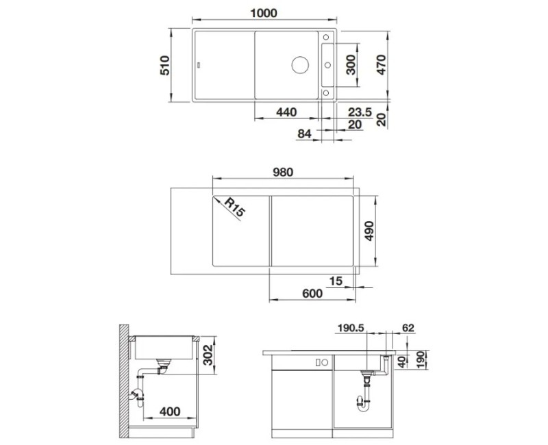 Virtuves izlietne Blanco Axia III XL 6 Silgranīta, 100x51 cm, ar oša virtuves dēli, InFino, tartufo 523507