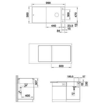 Virtuves izlietne Blanco Axia III XL 6 Silgranīta, 99x50 cm, ar koka virtuves dēli, InFino, melna 525860