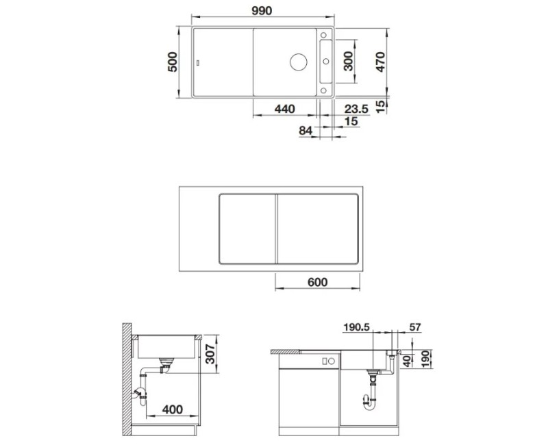 Virtuves izlietne Blanco Axia III XL 6 Silgranīta, 99x50 cm, ar aksesuāriem, InFino, antracīts 523520
