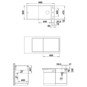 Virtuves izlietne Blanco Axia III XL 6 Silgranīta, 99x50 cm, ar stikla virtuves dēli, InFino, antracīts 523526