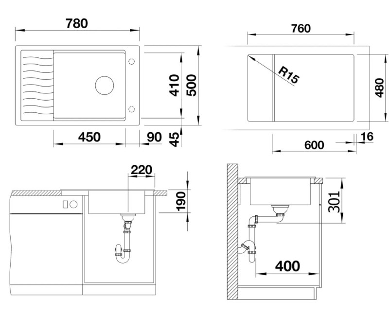 Virtuves izlietne Blanco Elon XL 6 Silgranīta, 78x50 cm, ar aksesuāriem, InFino, tartufo 524841