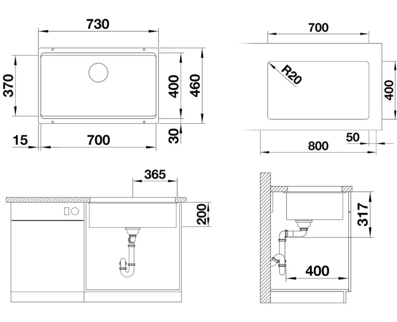 Virtuves izlietne Blanco Etagon 700 - Silgranīta izlietne, 73x46 cm, ar sliedēm, tartufo 525174