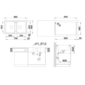 Virtuves izlietne Blanco Lemis 8, 86x50 cm, pulēts nerūsējošais tērauds 523039