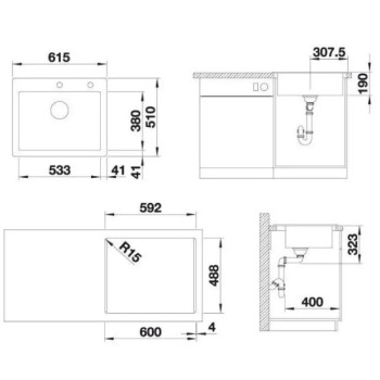 Virtuves izlietne Blanco Palona 6 Keramikas, 62x51 cm, InFino, melna 524738
