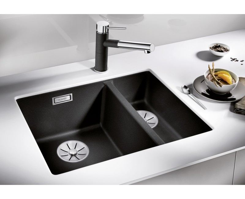 Virtuves izlietne Blanco Subline 340/160 Silgranīta, 56x46 cm, izlietne labajā pusē, melna 525986