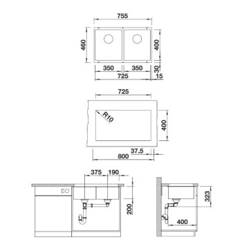 Virtuves izlietne Blanco Subline 350/350 Silgranīta, 76x46 cm, pelēks akmens 523575