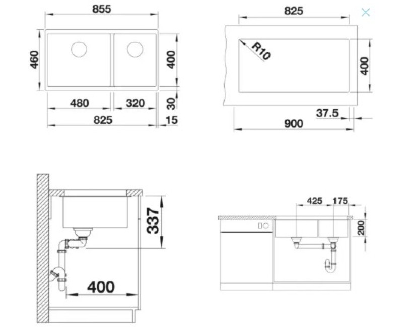 Virtuves izlietne Blanco Subline 480/320 Silgranīta, 86x46 cm, pelēks akmens 523585