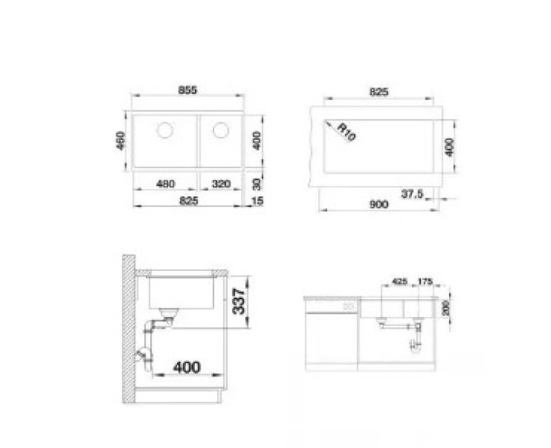 Virtuves izlietne Blanco Subline 480/320 Silgranīta, 86x46 cm, antracīta krāsā 523584