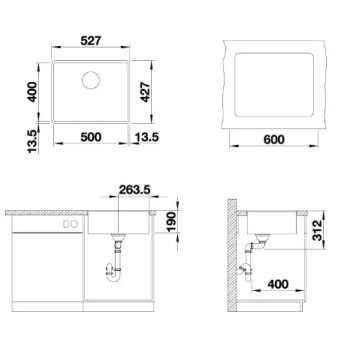 Virtuves izlietne Blanco Subline 500 Silgranīta, 53x43 cm, balta 523535