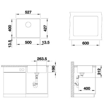 Virtuves izlietne Blanco Subline 500 Silgranīta, 53x43 cm, melna 525994