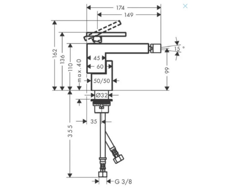 Bidē maisītājs AXOR Edge, hroms/dimanta griezums 46211000