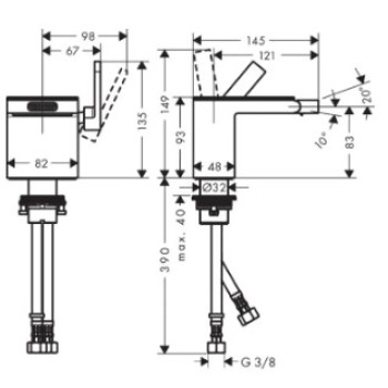 Bidē maisītājs AXOR MyEdition ar Push-Open snīpi, hroms/melns stikls 47210600