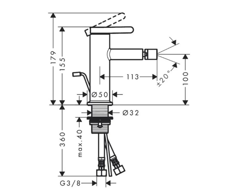 Bidē maisītājs AXOR One, EcoSmart, birstēts melns hroms 48210340