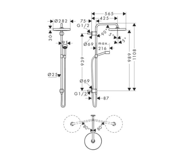 Dušas Komplekts Axor One, diametrs 28 cm, hroms 48790000