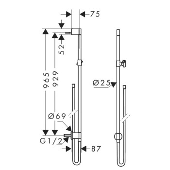 Dušas stienis AXOR One 97 cm ar dušas šļūteni, birstēts melns hroms 48792340