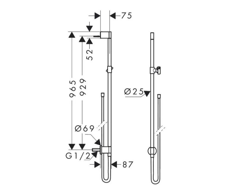 Dušas stienis AXOR One 97 cm ar dušas šļūteni, birstēts melns hroms 48792340