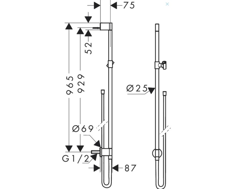 Dušas stienis AXOR One 97 cm ar dušas šļūteni, hroms 48792000