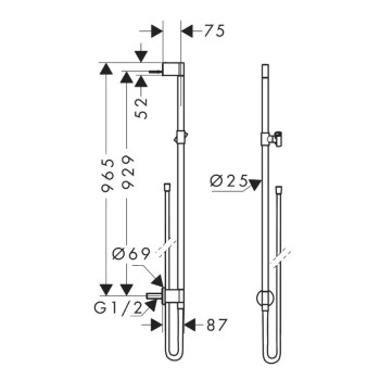 Dušas stienis AXOR One 97 cm ar dušas šļūteni, matēti balts 48792700