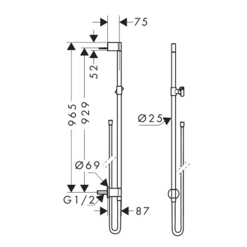 Dušas stienis AXOR One 97 cm ar dušas šļūteni, pulēta bronza 48792140