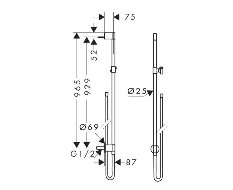 Dušas stienis AXOR One 97 cm ar dušas šļūteni, pulēta bronza 48792140