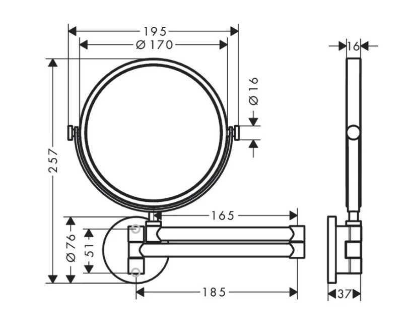 Kosmētikas spogulis Axor Universal Circular, birstēts melns hroms 42849340