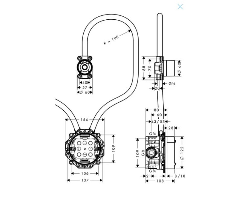 Montāžas iebūvējamā daļa Axor Elektroniska, izlietnes maisītājam,  16180180