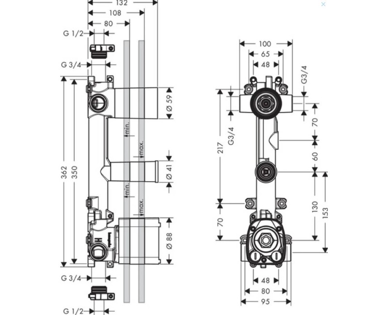 Montāžas iebūvējamā daļa Axor Termostata modulim, 2 ierīcēm, hroms 36701180