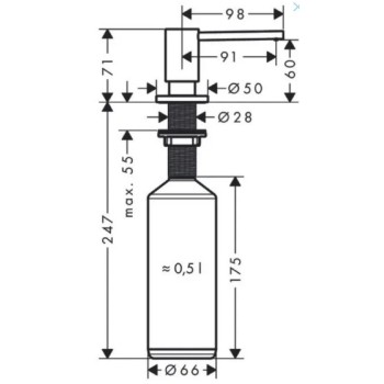 Šķidro ziepju dozators Axor Uno, 500 ml, hroms 42818000