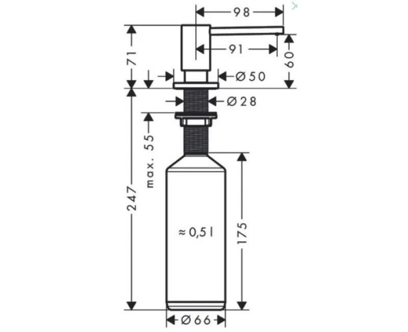 Šķidro ziepju dozators Axor Uno, 500 ml, hroms 42818000