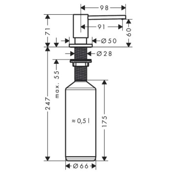 Šķidro ziepju dozators Axor Uno, 500 ml, matēti melns 42818670