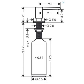 Šķidro ziepju dozators Axor Uno, 500 ml, nerūsējošā tērauda 42818800