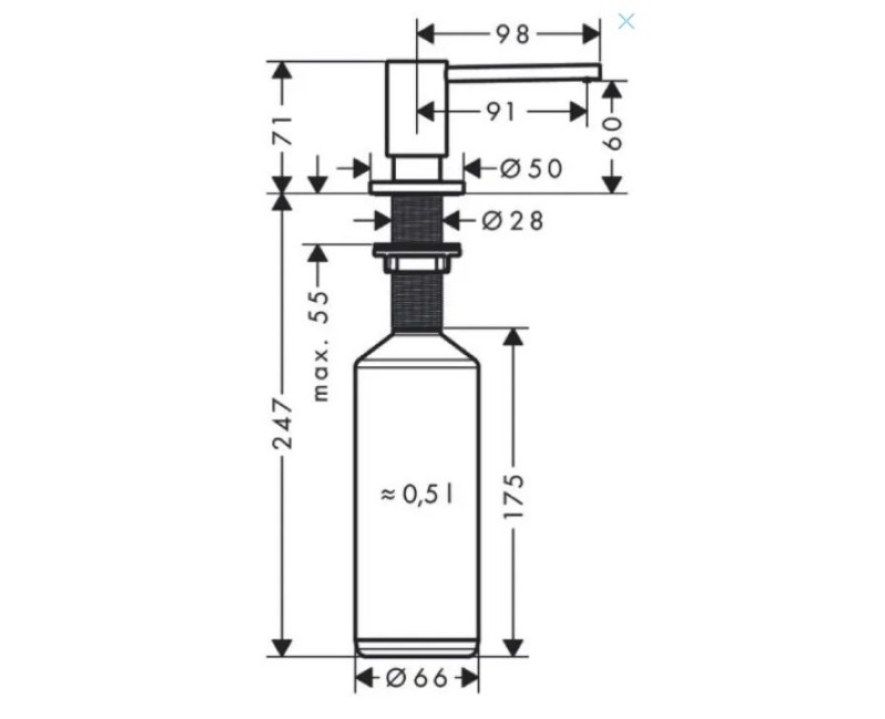 Šķidro ziepju dozators Axor Uno, 500 ml, nerūsējošā tērauda 42818800