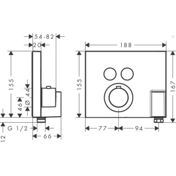 Vannas / Dušas maisītājs Axor ShowerSelect Square iebūvējams ar termostatu, FixFit bloku un turētāju, hroms 36712000