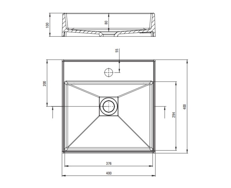 Vannas istabas izlietne Deante CORREO granīta uz virsmas ANTHRACITE METALLIC 400x400mm Antarcīts