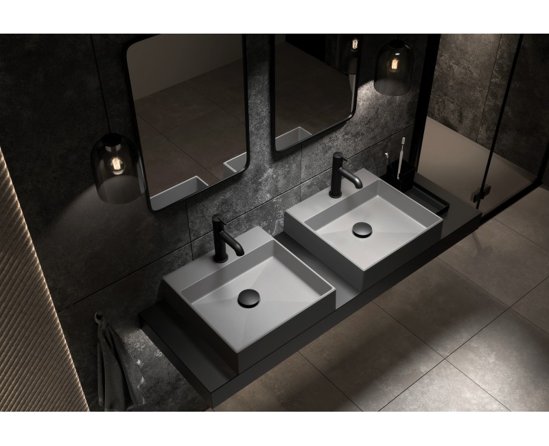 Vannas istabas izlietne Deante CORREO granīta uz virsmas GREY METALLIC, 400x400mm Pelēka