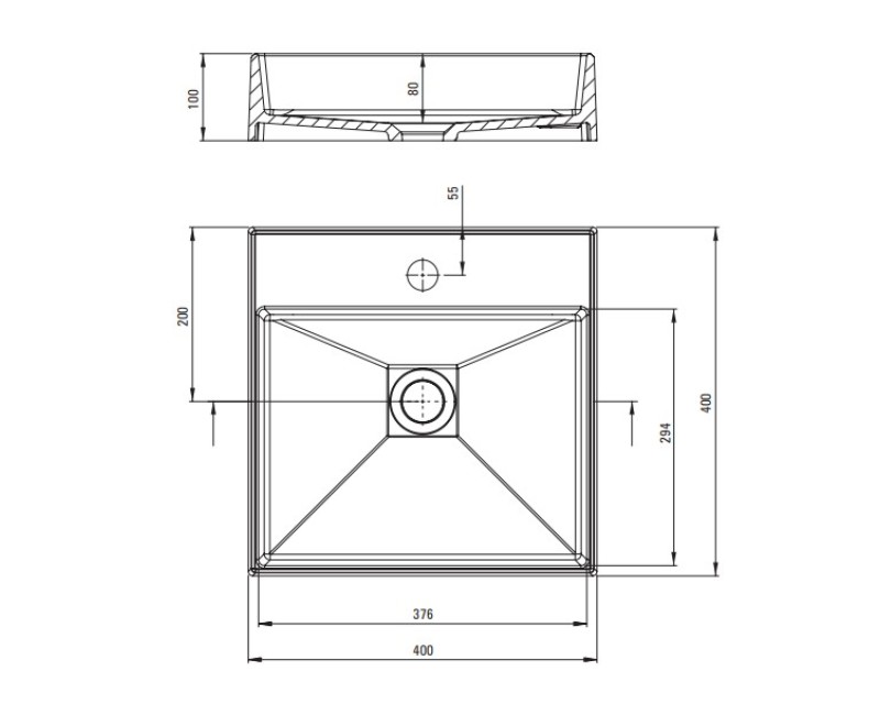 Vannas istabas izlietne Deante CORREO granīta uz virsmas GREY METALLIC, 400x400mm Pelēka