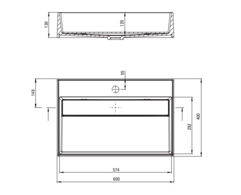 Vannas istabas granīta izlietne Deante CORREO uz virsmas GREY METALLIC, 600x400mm Pelēka
