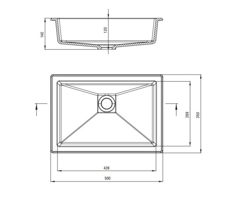 Vannas istabas izlietne Deante CORREO granīta uz virsmas (Iegriežama) GREY METALLIC, 500x350mm Pelēka