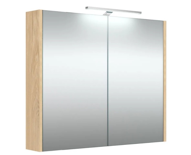 Spoguļskapītis Raguvos Baldai Pure 80cm gaišs ozols ar LED (36cm  4000K) apgaismojumu